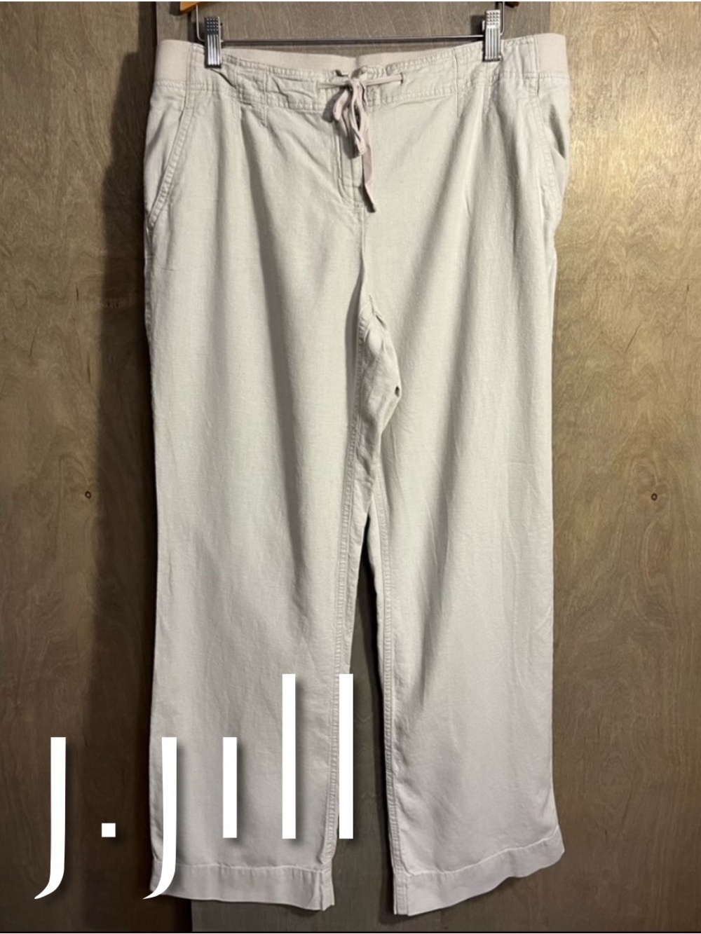 J. Jill Natural Linen Side 
Pockets Drawstring Khaki Tan 
Pants 12